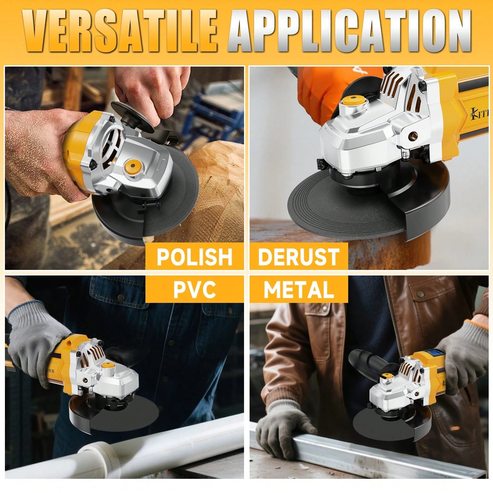 Cordless Angle Grinder With 2.0Ah Battery, A Multi-Purpose Machine. 20V Brushless Motor 4-1/2" 11000 RPM, 6 Dics For Cutting, Grinding And Polishing