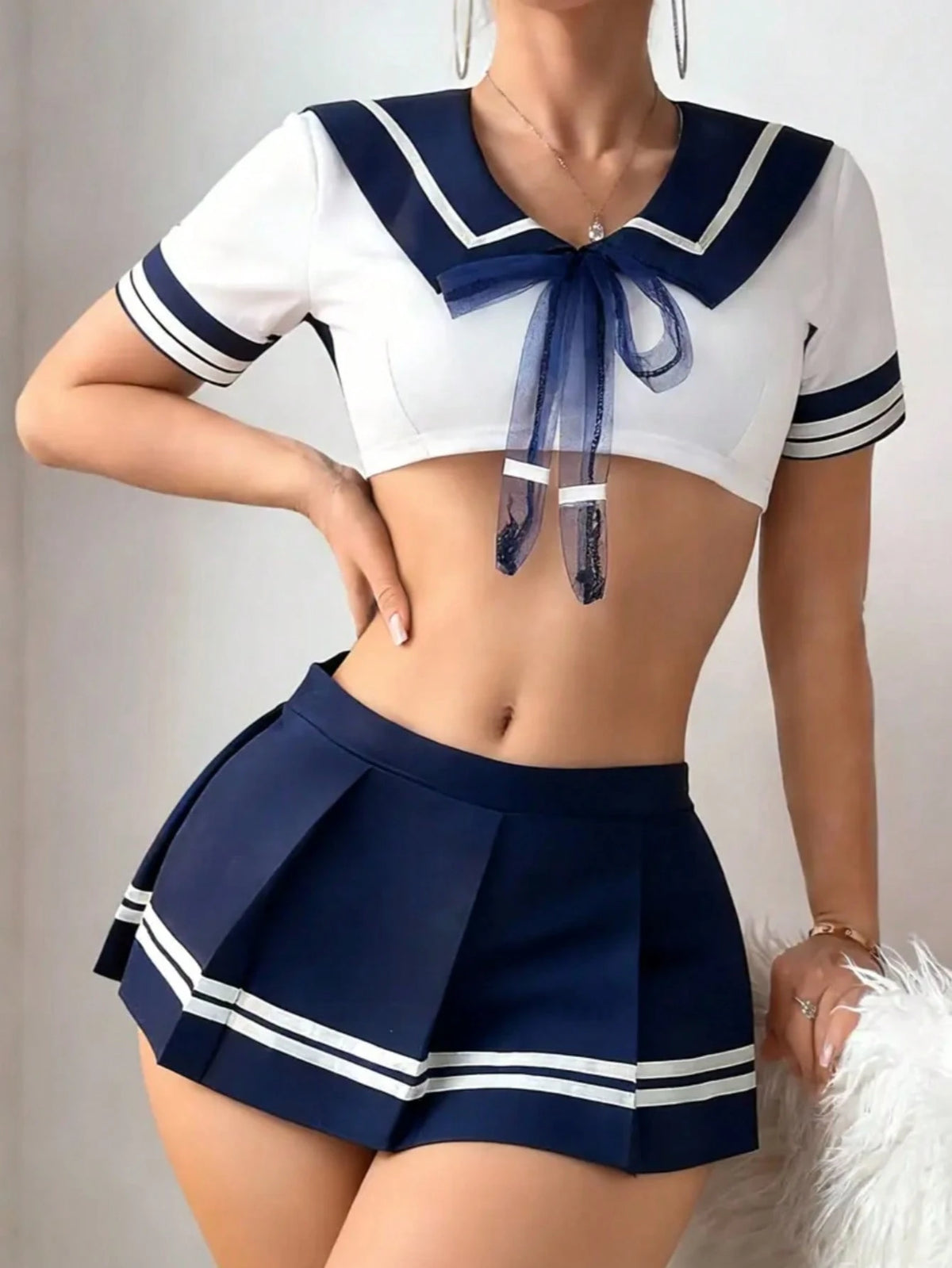 Cosplay School Uniform 3-Piece Set (Top, Pleated Skirt, G-String), Yuzu Party Outfit, Innocent Split Student Uniform, Suitable For Valentine's Day, Halloween, Kawaii Role Play Sailor Suit