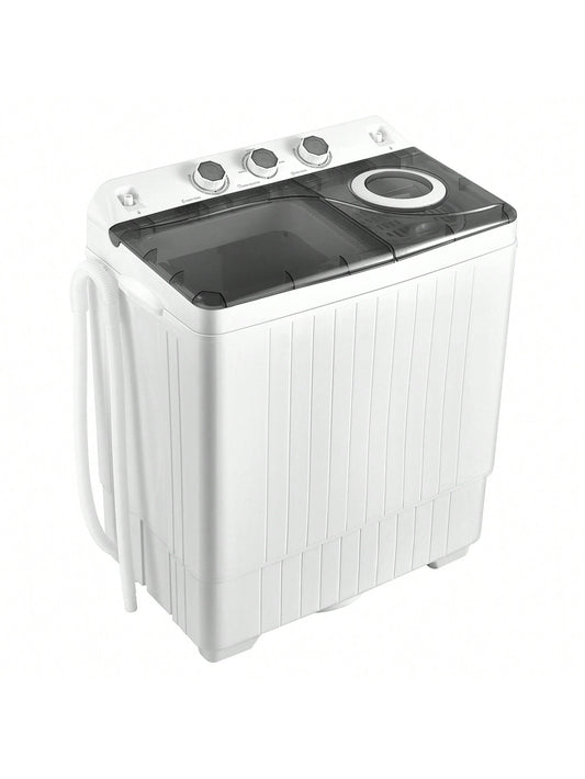 COSTWAY 26lbs Portable Semi-Automatic Twin Tub Washing Machine With Drain Pump Gray