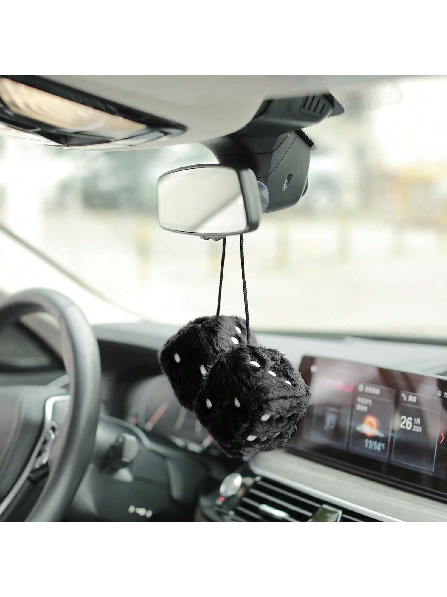 Couple Fuzzy Dice With Leather Dots Retro Car Mirror Hanging Accessories For Car Decoration