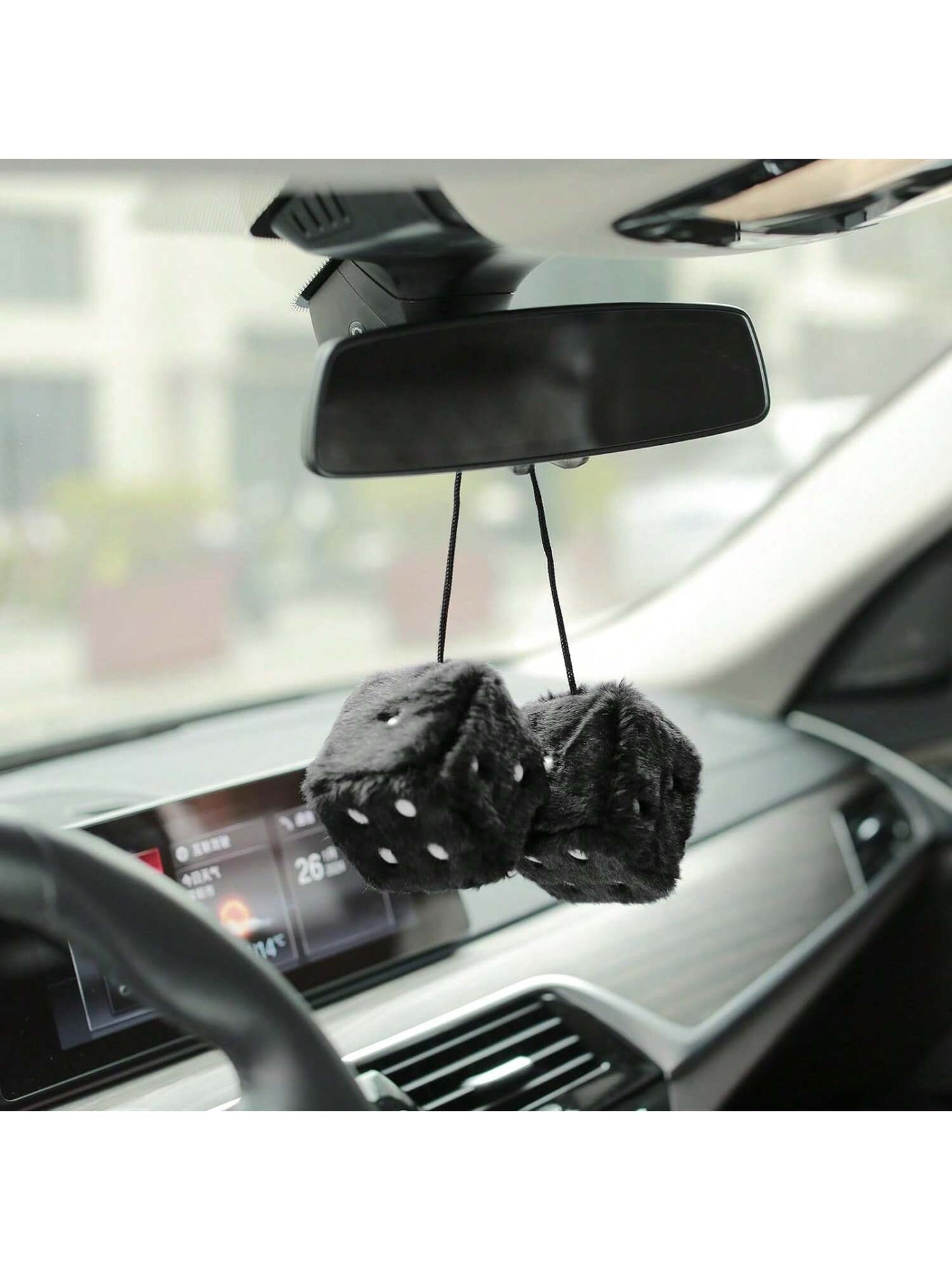 Couple Fuzzy Dice With Leather Dots Retro Car Mirror Hanging Accessories For Car Decoration