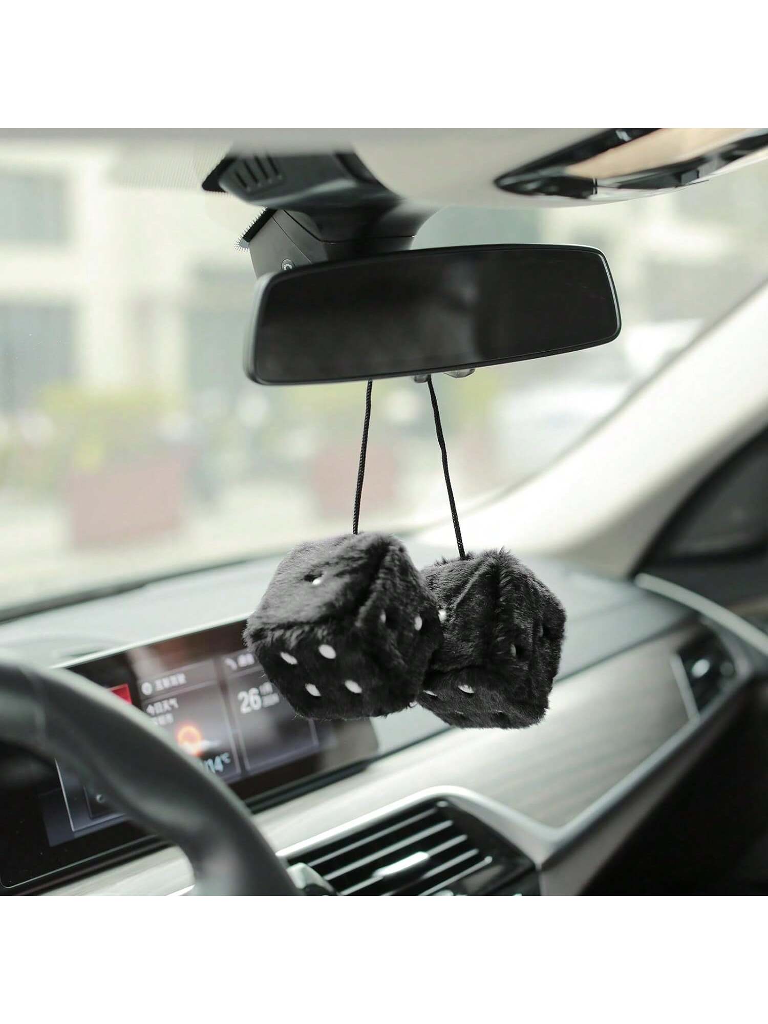 Couple Fuzzy Dice With Leather Dots Retro Car Mirror Hanging Accessories For Car Decoration