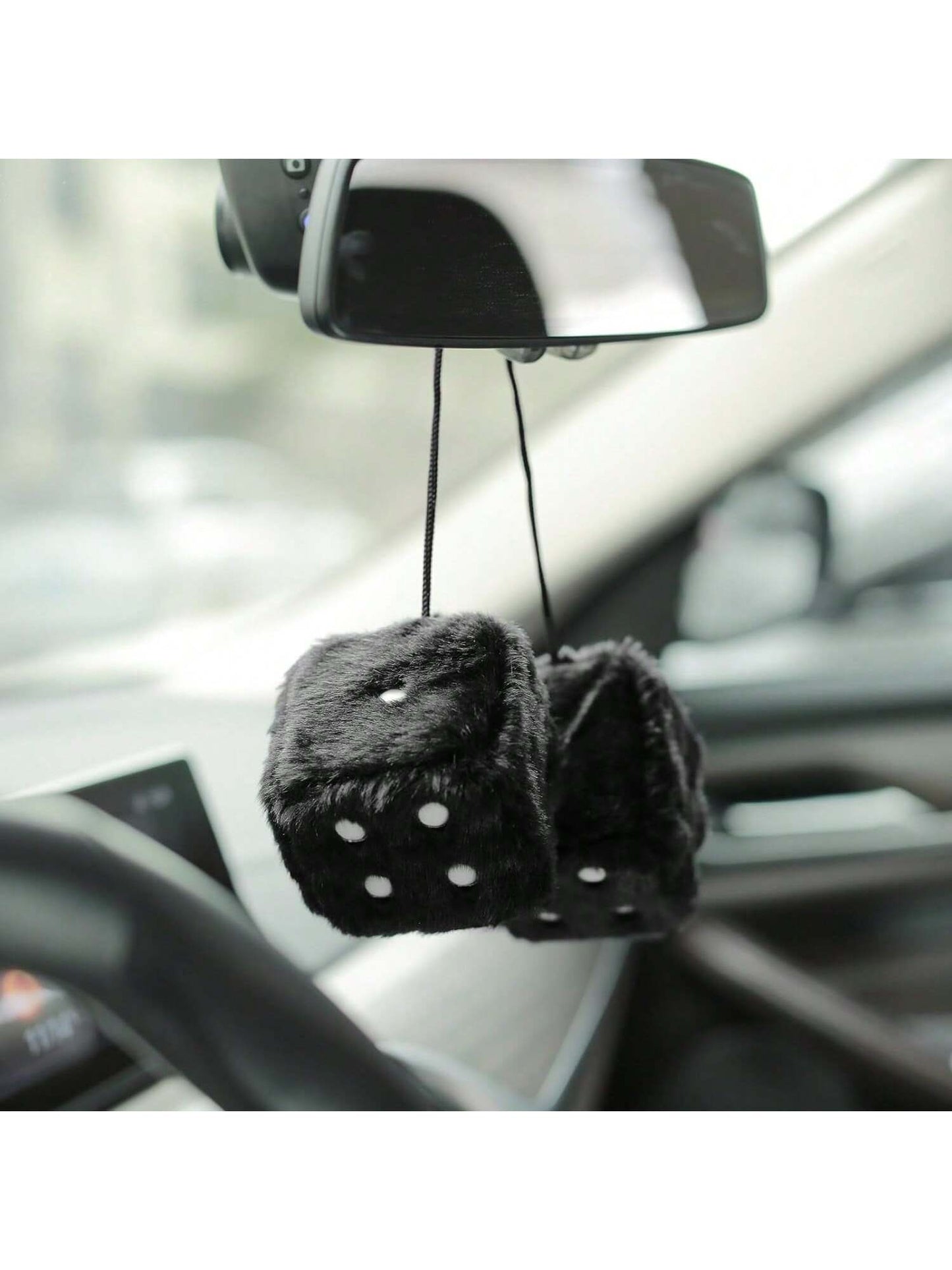 Couple Fuzzy Dice With Leather Dots Retro Car Mirror Hanging Accessories For Car Decoration
