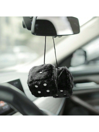 Couple Fuzzy Dice With Leather Dots Retro Car Mirror Hanging Accessories For Car Decoration