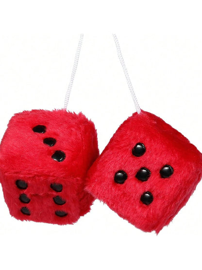 Couple Fuzzy Dice With Leather Dots Retro Car Mirror Hanging Accessories For Car Decoration