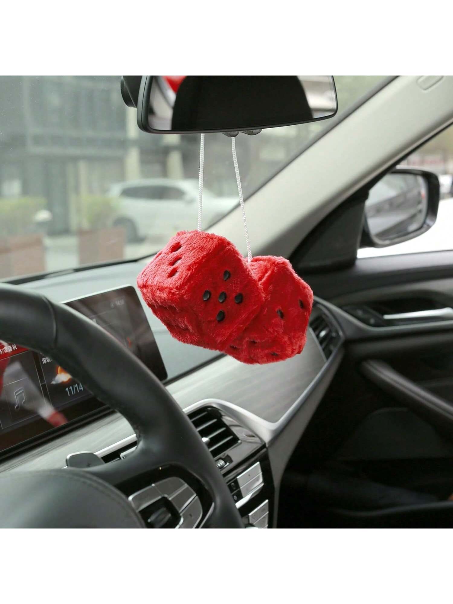 Couple Fuzzy Dice With Leather Dots Retro Car Mirror Hanging Accessories For Car Decoration