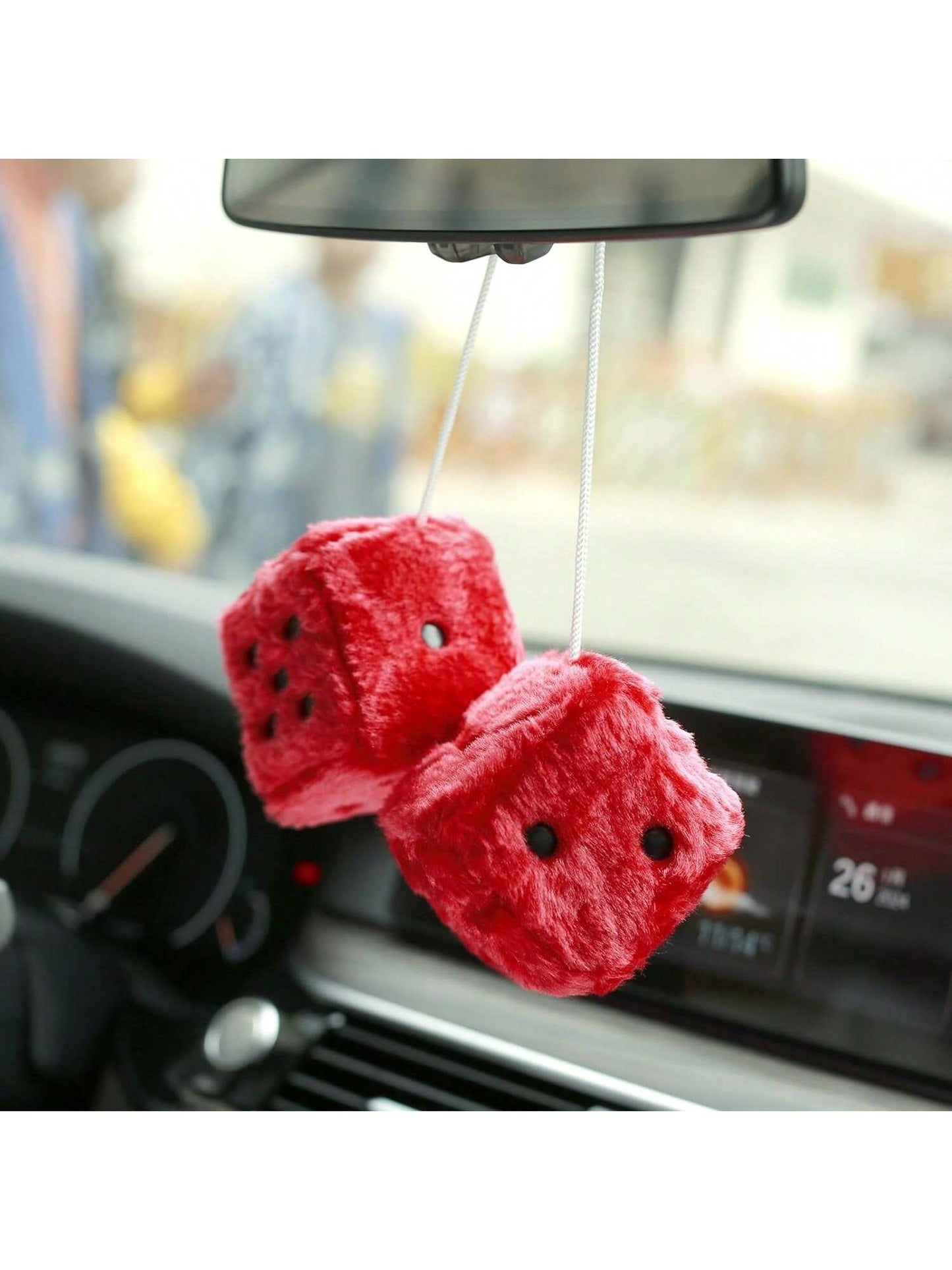 Couple Fuzzy Dice With Leather Dots Retro Car Mirror Hanging Accessories For Car Decoration