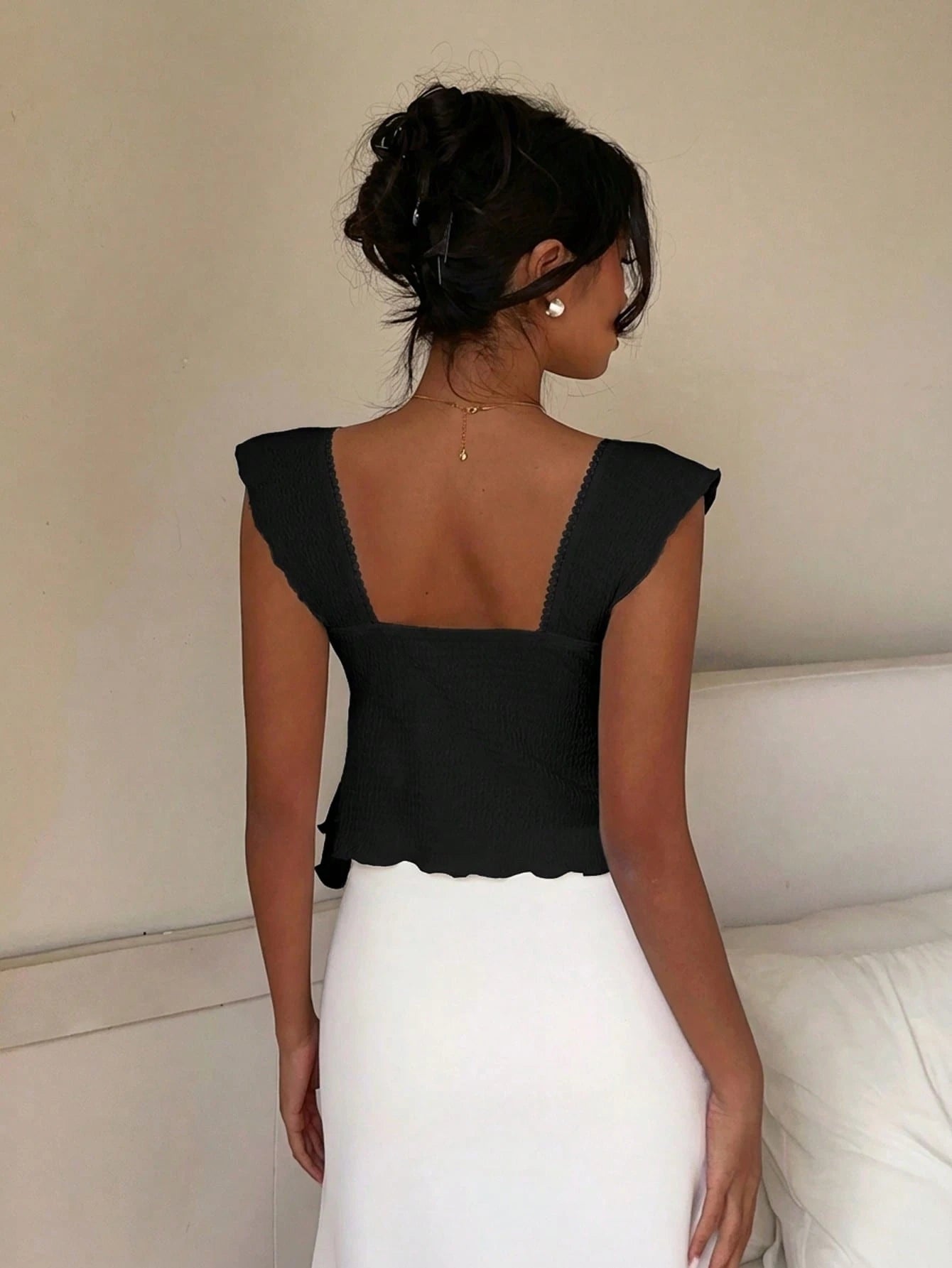 CovetEZ Sweetheart Neck Ruffle Hem T-Shirt,Summer Top