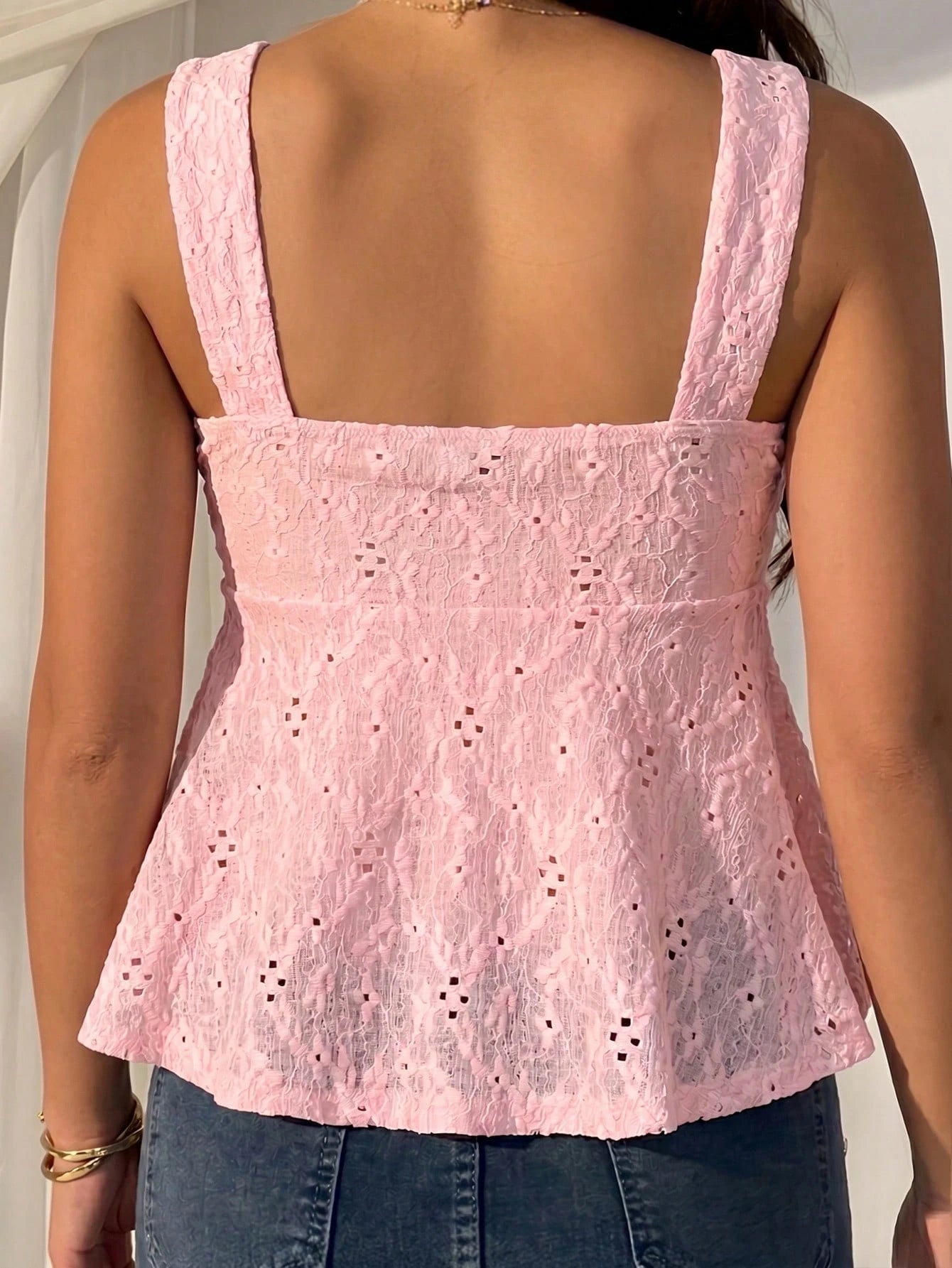 CovetEZ Women's Hollow Out Tie-Up Casual Vacation Tank Top, Light Pink,Summer Top