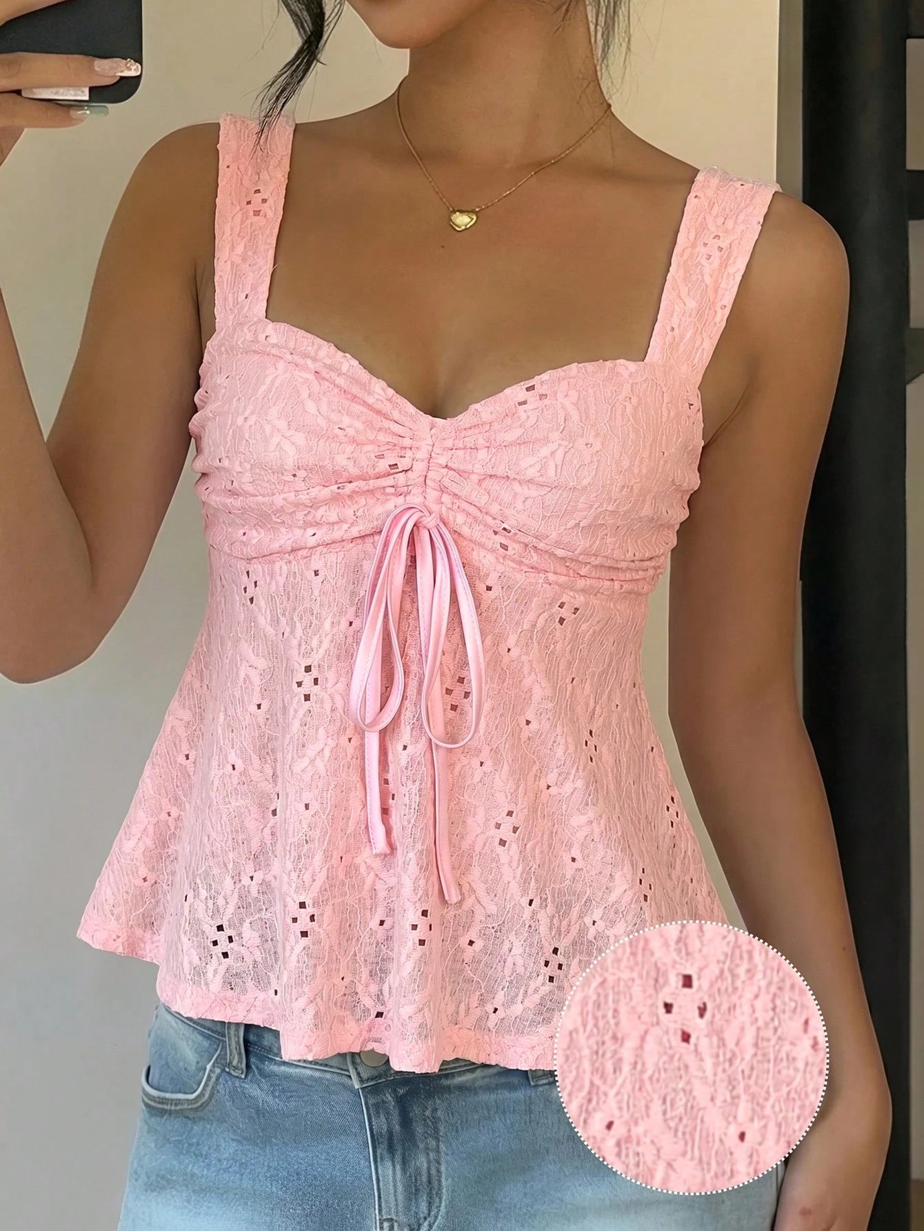 CovetEZ Women's Hollow Out Tie-Up Casual Vacation Tank Top, Light Pink,Summer Top