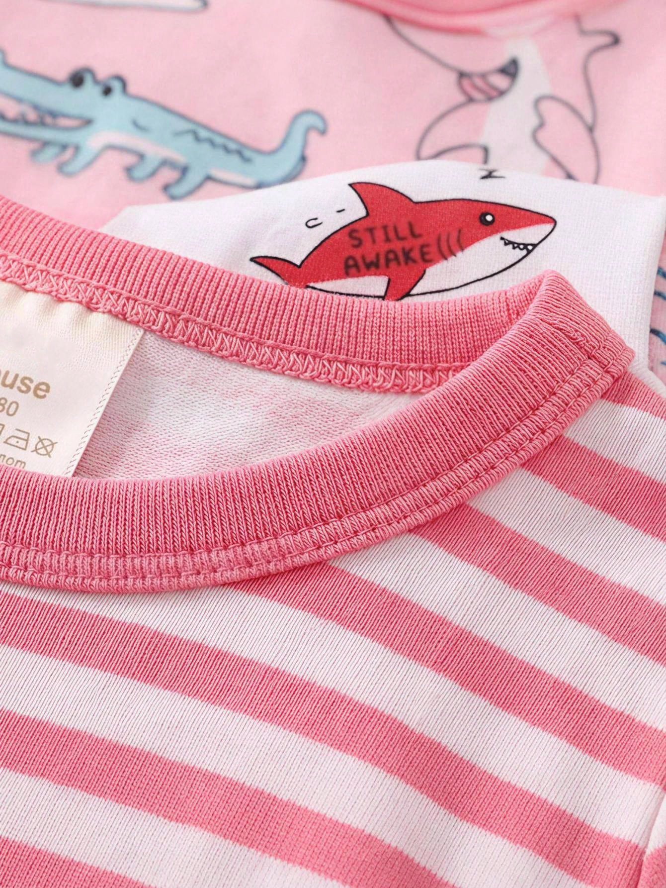Cozy Pixies [2 Random Sets] Baby Girl Home Wear Tight-Fitting Pajama Set, Long Sleeve Long Pants, Rabbit Heart Bow Polka Dot Stripe Snug Fit