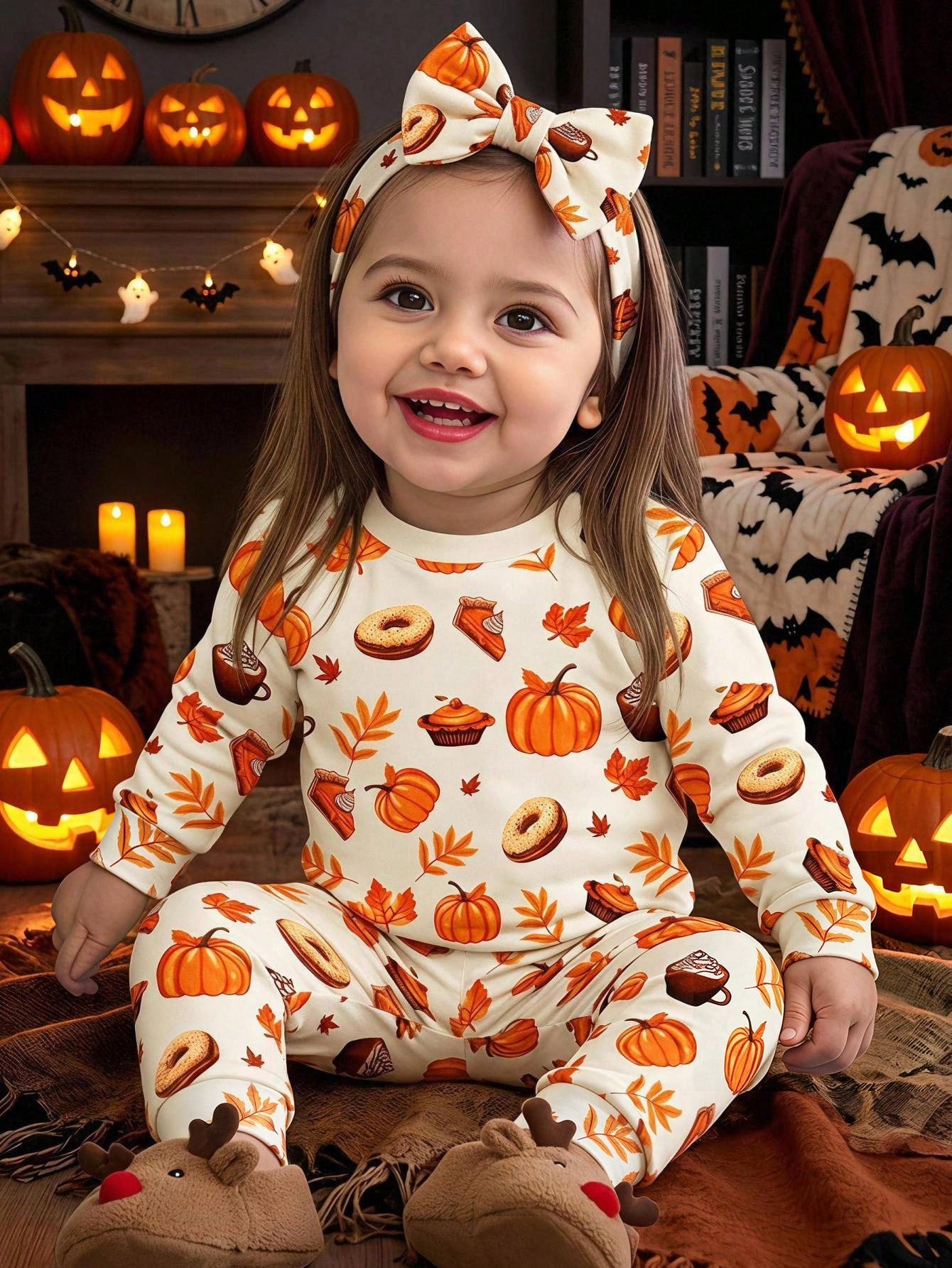 Cozy Pixies [2 Random Sets] Baby Girl Home Wear Tight-Fitting Pajama Set, Long Sleeve Long Pants, Rabbit Heart Bow Polka Dot Stripe Snug Fit