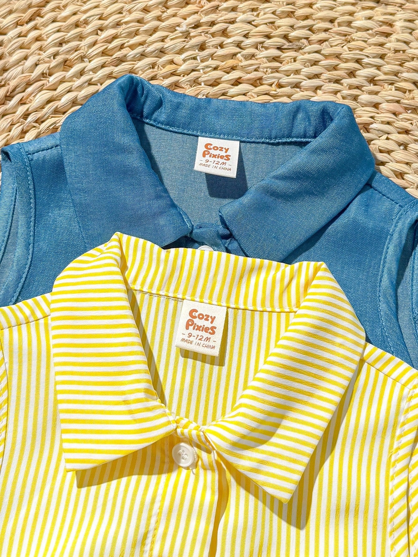 Cozy Pixies 2pcs/Set Baby Girl Casual Home Cute Bee & Floral Striped Button Front Sleeveless Patchwork Ruffle Hem A-Line Dress T-Shirt Polo Dress Outfit