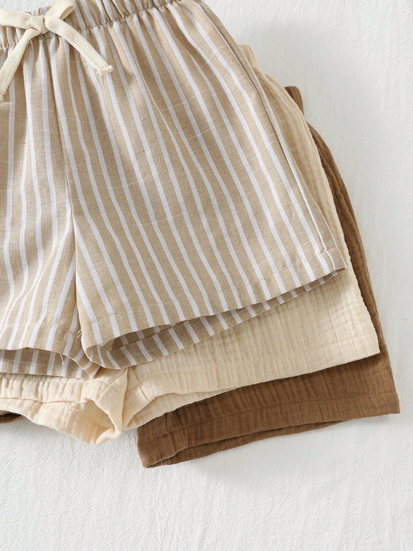 Cozy Pixies 3pcs/Set Young Boy Elastic Waist Shorts With Decorative Ribbon, Versatile & Comfortable
