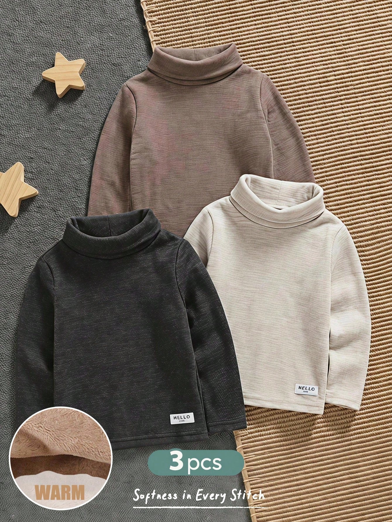 Cozy Pixies Baby Boy Baby Boy Thermal Lined Thick High Neck Long Sleeve T-Shirt Base Layer Knit Top, Fall And Winter Clothes, Comfortable Skin-Friendly Versatile Casual Daily Fashion Cute, Suitable Fo
