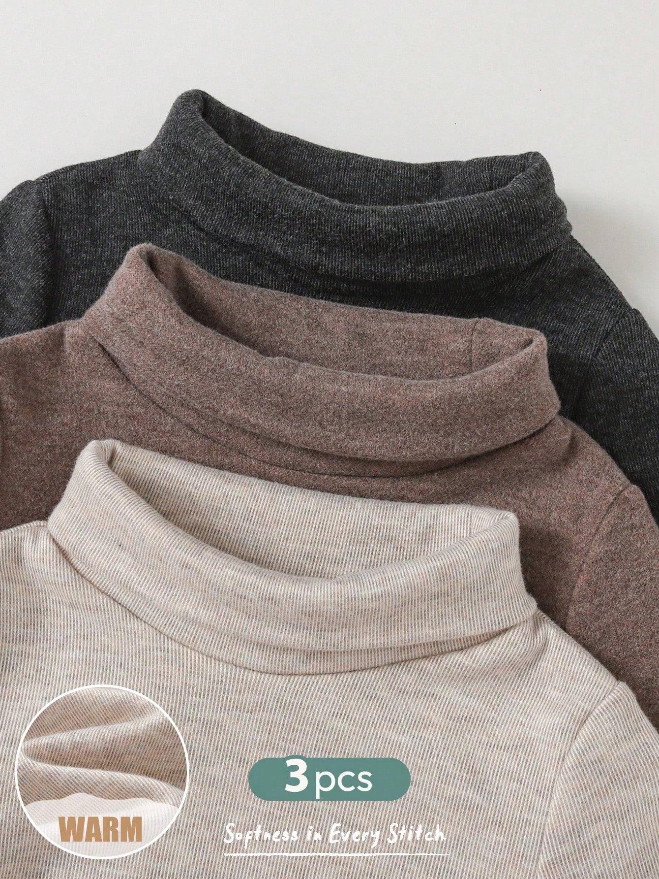 Cozy Pixies Baby Boy Baby Boy Thermal Lined Thick High Neck Long Sleeve T-Shirt Base Layer Knit Top, Fall And Winter Clothes, Comfortable Skin-Friendly Versatile Casual Daily Fashion Cute, Suitable Fo