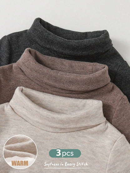 Cozy Pixies Baby Boy Baby Boy Thermal Lined Thick High Neck Long Sleeve T-Shirt Base Layer Knit Top, Fall And Winter Clothes, Comfortable Skin-Friendly Versatile Casual Daily Fashion Cute, Suitable Fo