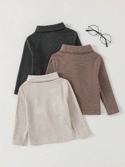Cozy Pixies Baby Boy Baby Boy Thermal Lined Thick High Neck Long Sleeve T-Shirt Base Layer Knit Top, Fall And Winter Clothes, Comfortable Skin-Friendly Versatile Casual Daily Fashion Cute, Suitable Fo