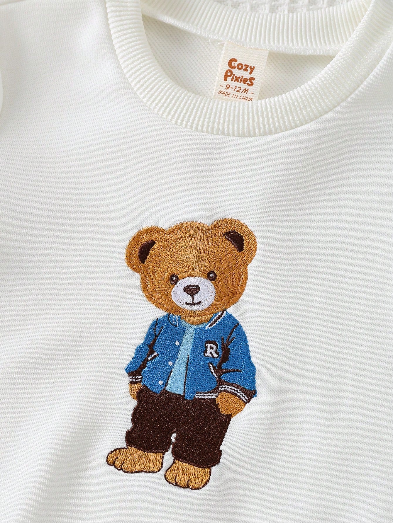 Cozy Pixies Baby Boy Cartoon Bear Pattern Crew Neck Long Sleeve Pullover Sweatshirt Clothes With Full T-Shirt Print Autumn Top