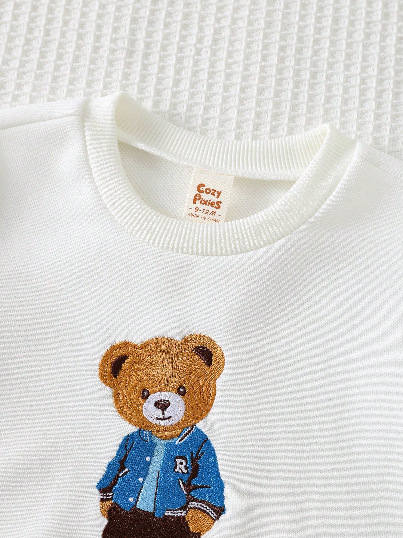 Cozy Pixies Baby Boy Cartoon Bear Pattern Crew Neck Long Sleeve Pullover Sweatshirt Clothes With Full T-Shirt Print Autumn Top