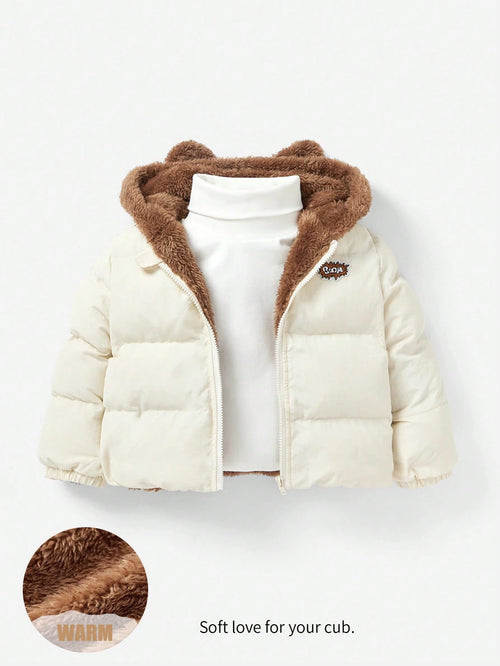 Cozy Pixies Baby Boy Casual Jacket Padded Autumn Coat Thickened With Hood Suitable For Winter