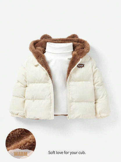 Cozy Pixies Baby Boy Casual Jacket Padded Autumn Coat Thickened With Hood Suitable For Winter