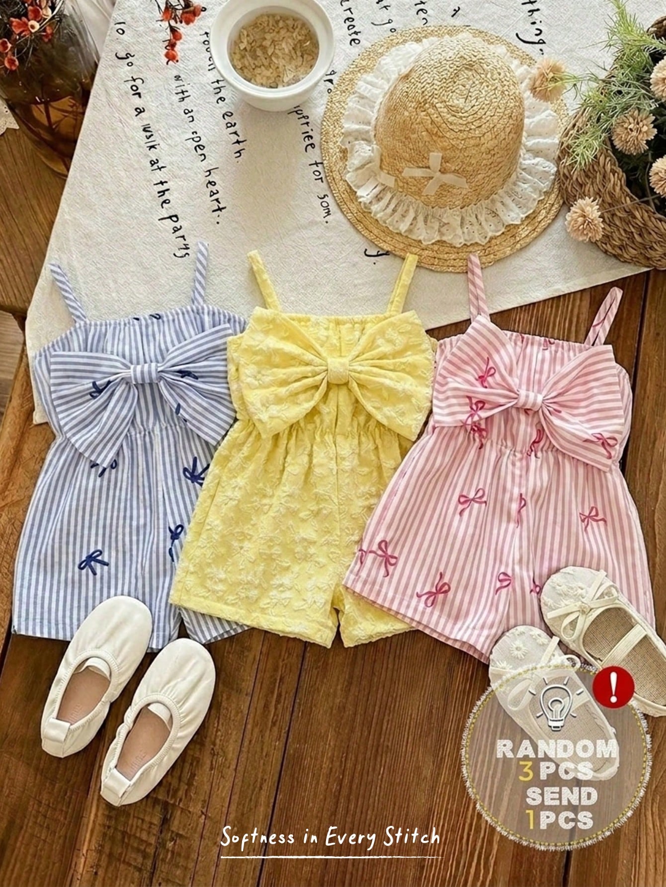 Cozy Pixies Baby Girl Baby Girl Cute Casual Summer Blue & White Striped Bow Strap Romper