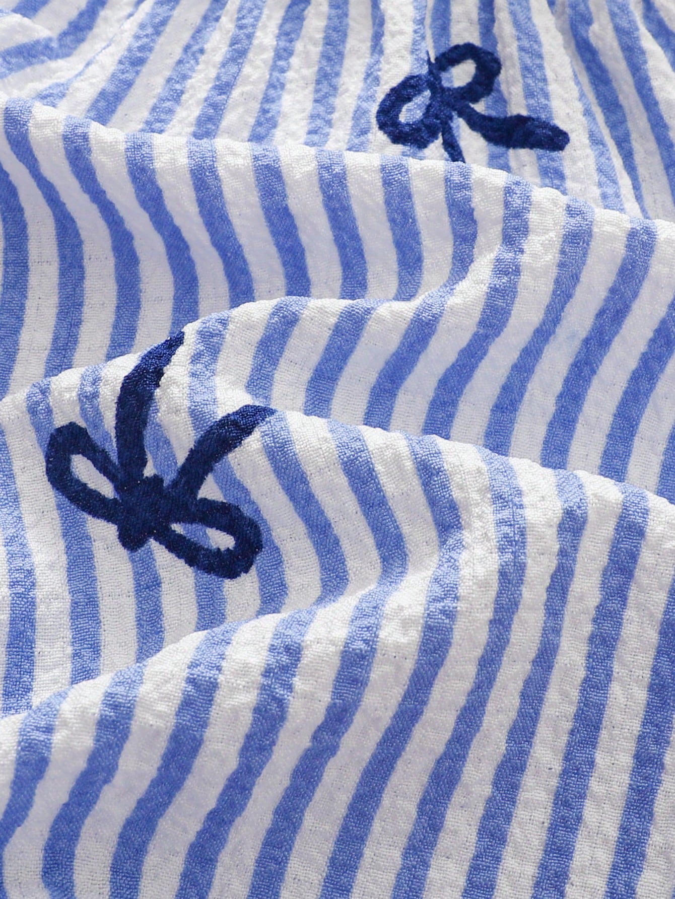 Cozy Pixies Baby Girl Baby Girl Cute Casual Summer Blue & White Striped Bow Strap Romper