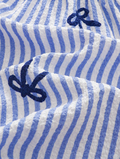 Cozy Pixies Baby Girl Baby Girl Cute Casual Summer Blue & White Striped Bow Strap Romper