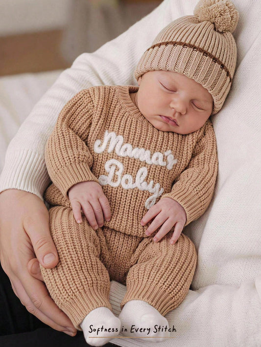 Cozy Pixies Newborn Baby Boy Baby Girl Letter Pattern Knit Soft Crew Neck Long Sleeve Pullover Autumn Top Elastic Waist Long Pants Sweater 2 Pieces Set