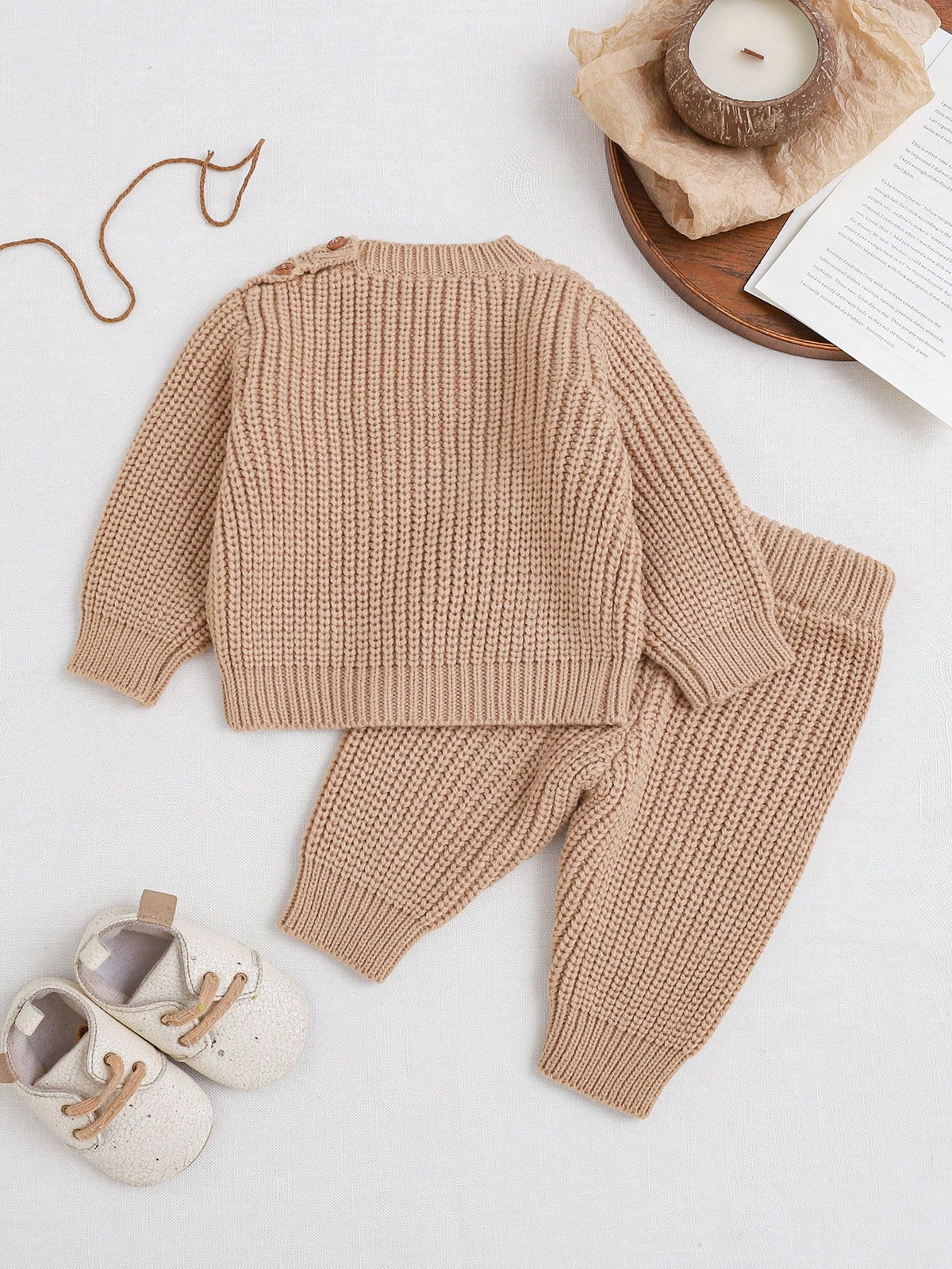 Cozy Pixies Newborn Baby Boy Baby Girl Letter Pattern Knit Soft Crew Neck Long Sleeve Pullover Autumn Top Elastic Waist Long Pants Sweater 2 Pieces Set