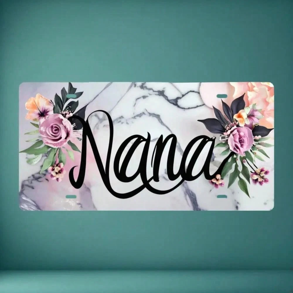 CP Is For Decorative Purposes Only, Featuring A Two-Dimensional Flat Pattern Designed Specifically For Men's And Women's License Plate Covers And Car Frames, Featuring A Floral Nana Marble Pattern. It