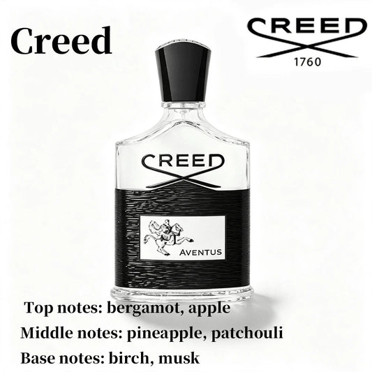 Creed Aventus EDP 100ml Top Notes: Bergamot, Apple Middle Notes: Pineapple, Patchouli Base Notes: Birch, Musk Men's Perfume In A Transparent Textured Black Bottle