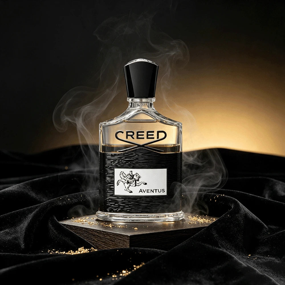 Creed Aventus EDP 100ml Top Notes: Bergamot, Apple Middle Notes: Pineapple, Patchouli Base Notes: Birch, Musk Men's Perfume In A Transparent Textured Black Bottle