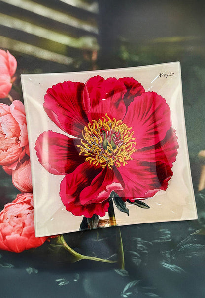 Crimson Japanese Peony Decoupage Tray - Ben's Garden