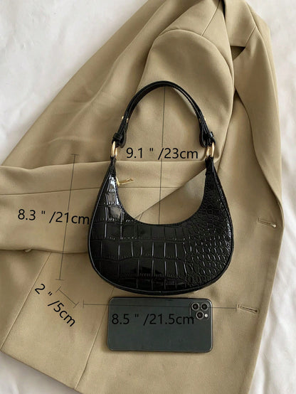 Crocodile Pattern Crescent Bag Shoulder Hobo Bag Women's Stylish Underarm Purse Handbag Waterproof,Lightweight,Business Casual Crocodile Embossed Bag For Teen Girls Women College Students,Rookies & Wh