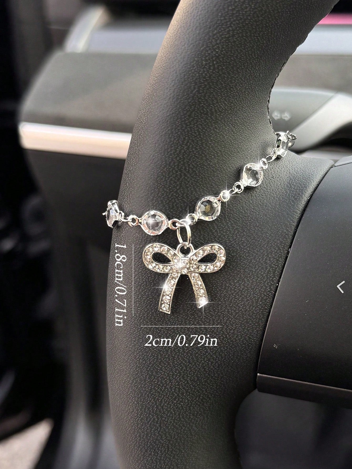 Crystal Rhinestone Bowknot Car Pendant, Rearview Mirror Hanging Decor