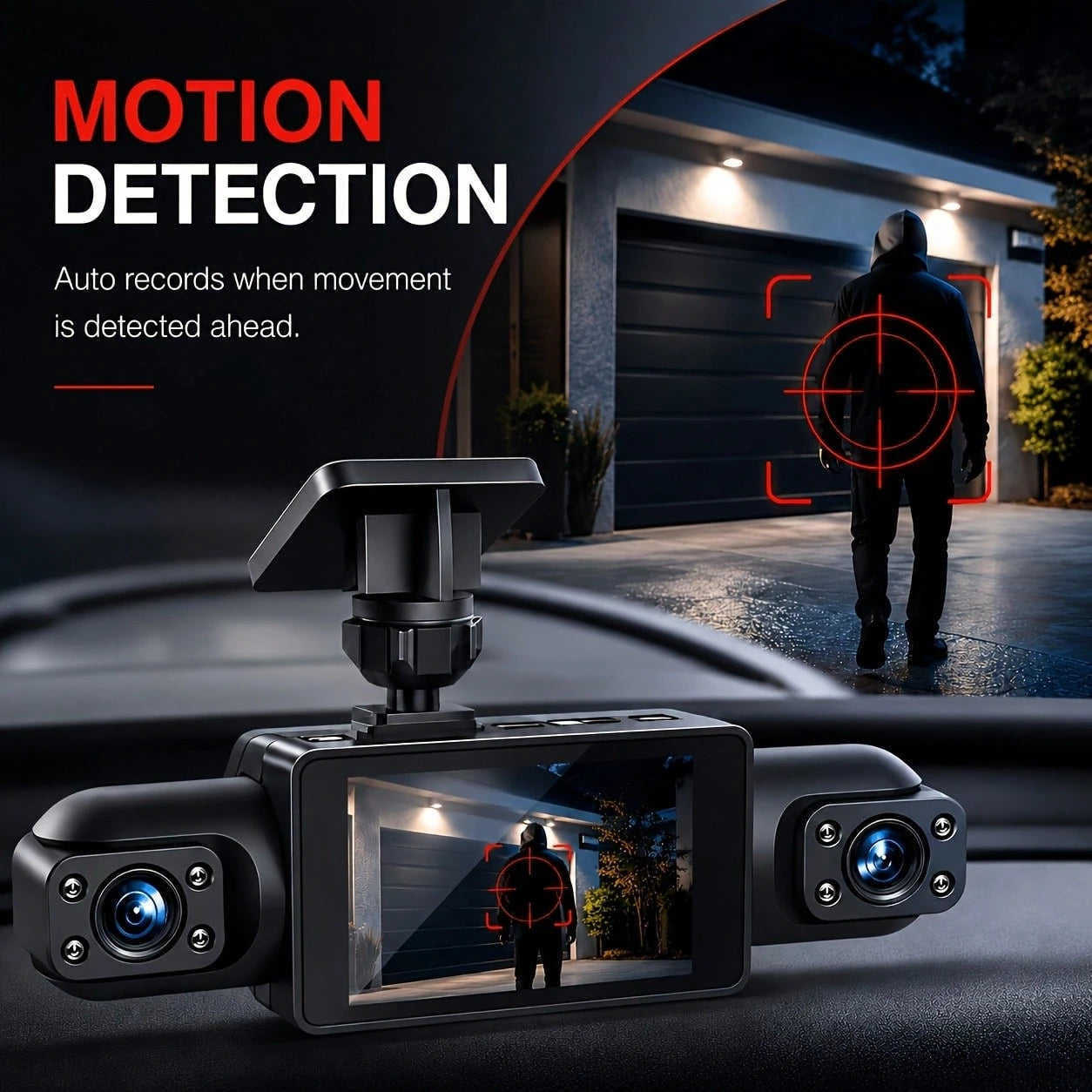 Curear 4-Channel Panoramic Dashcam, 1080P HD Front Camera, Multi-View Recording (Front/Left/Right/Rear), 180° Rotatable Left And Right Lenses, Enhanced Night Vision, Collision Detection Locking, Motio
