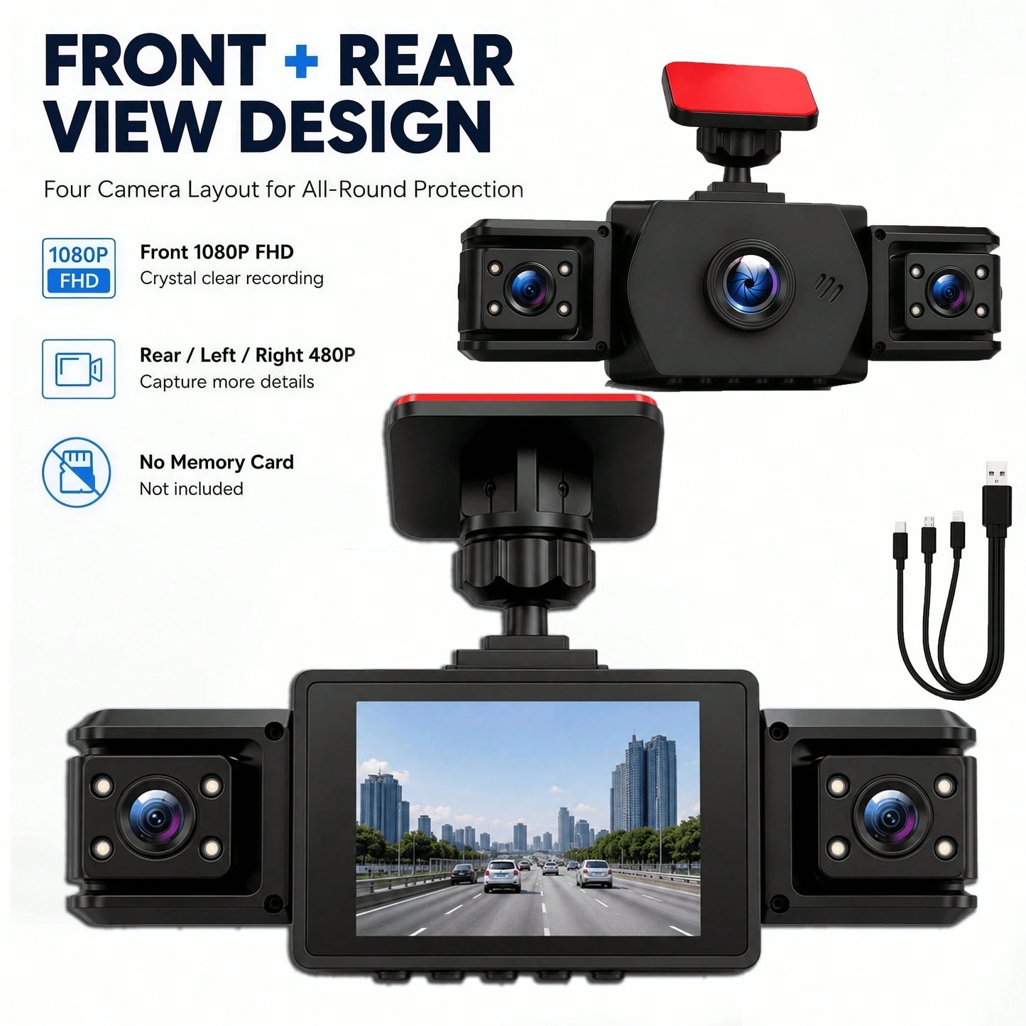 Curear Dashcam + 3-In-1 Data Cable Dashcam