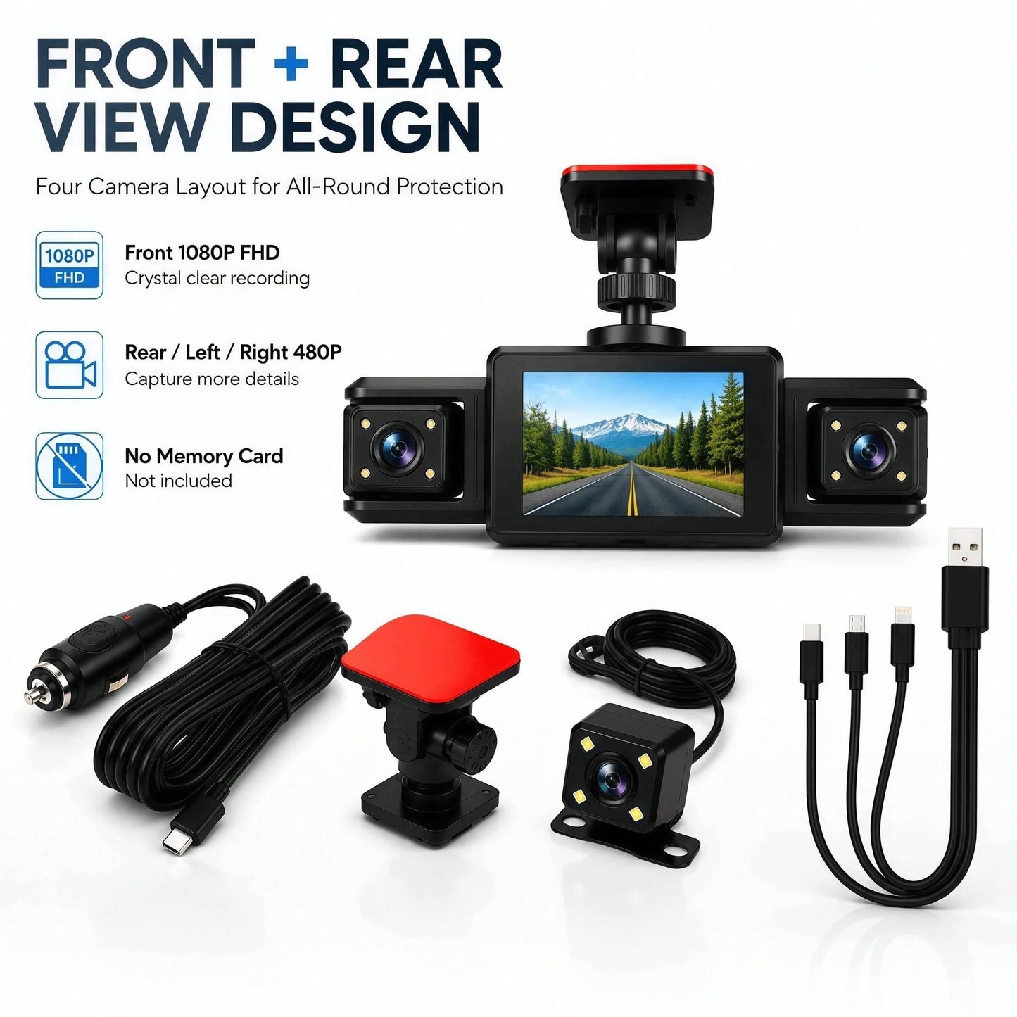 Curear Dashcam + 3-In-1 Data Cable Dashcam