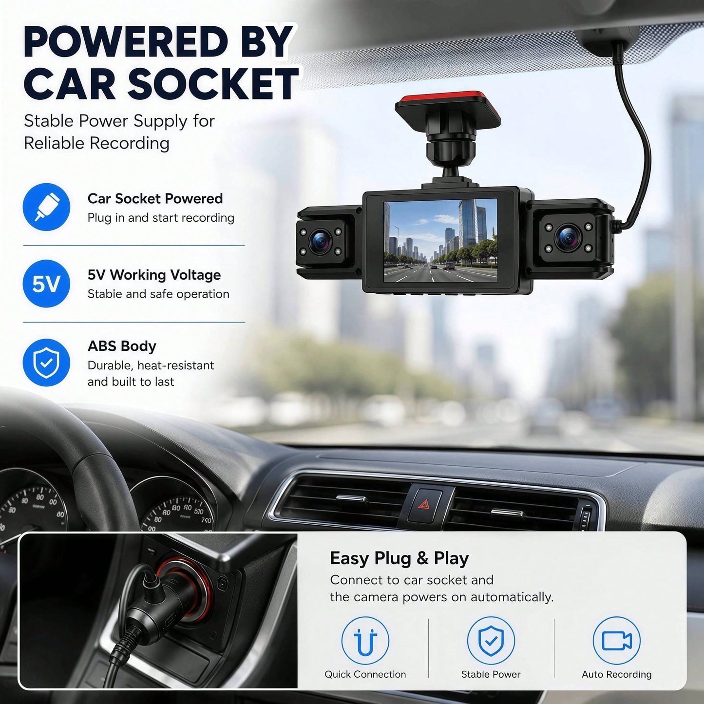 Curear Dashcam + 3-In-1 Data Cable Dashcam