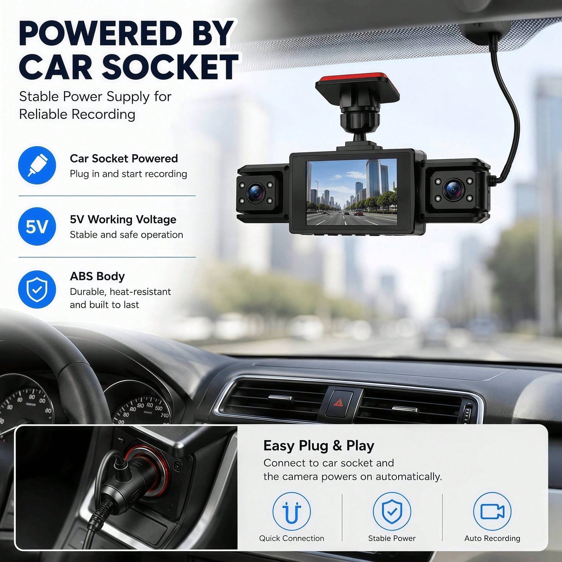 Curear Dashcam + 3-In-1 Data Cable Dashcam
