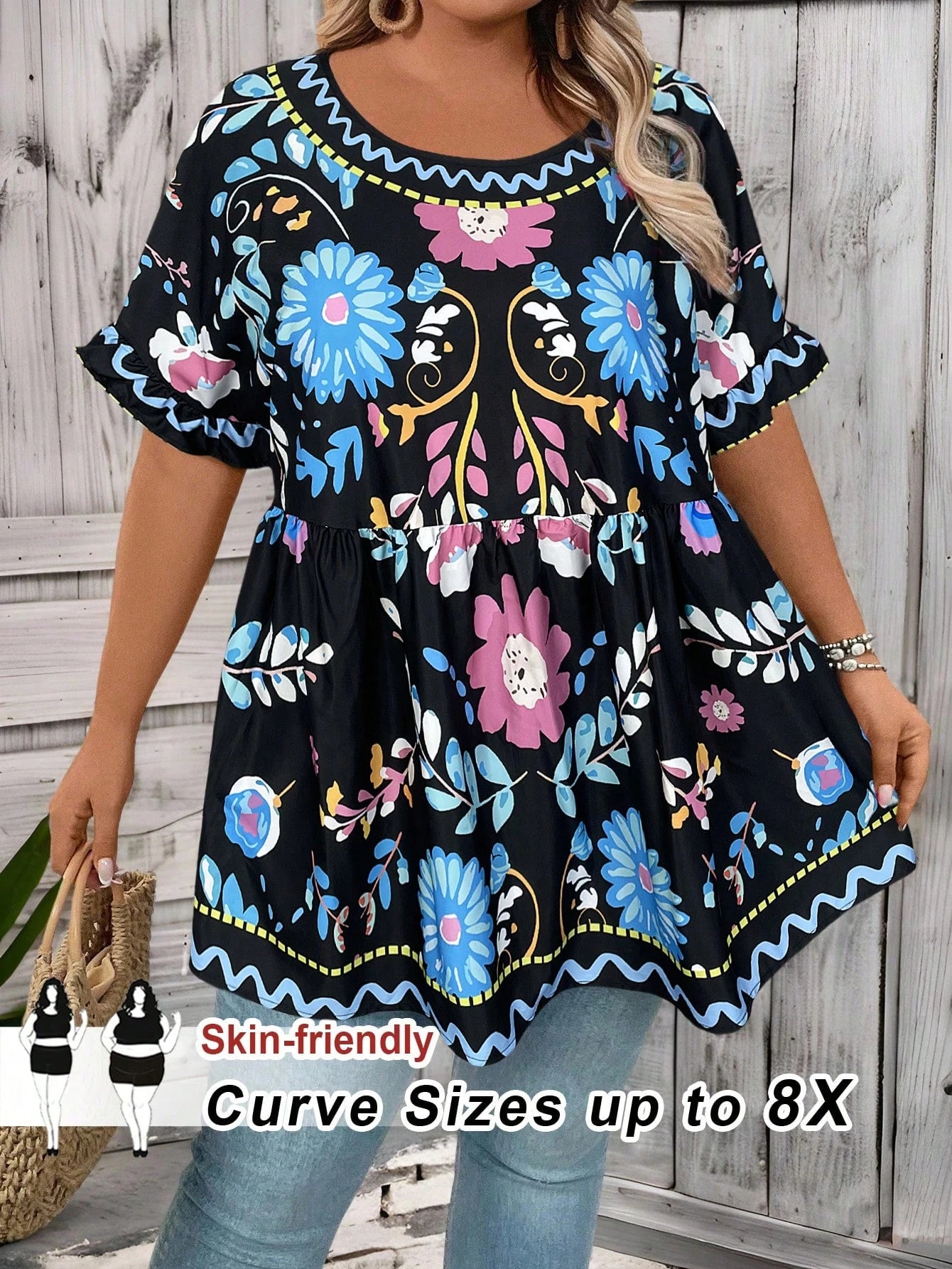 CURVE+ Plus Size Flower Print Casual Vacation Shirt Summer/Country/Beach Vacation/Beach Wear