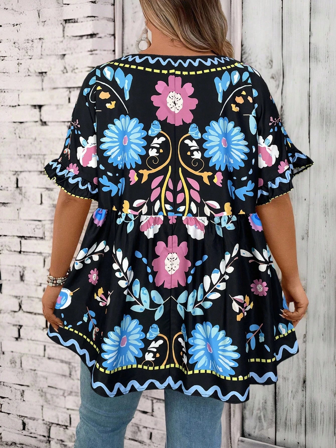 CURVE+ Plus Size Flower Print Casual Vacation Shirt Summer/Country/Beach Vacation/Beach Wear