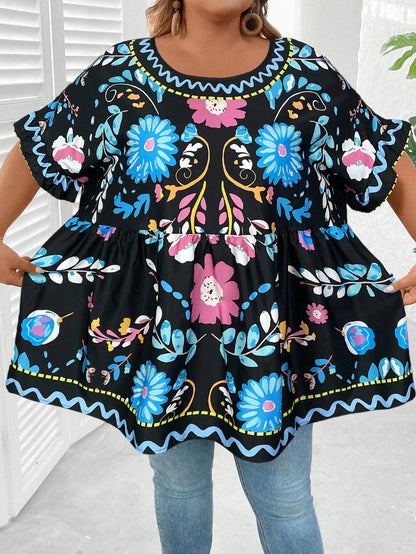 CURVE+ Plus Size Flower Print Casual Vacation Shirt Summer/Country/Beach Vacation/Beach Wear