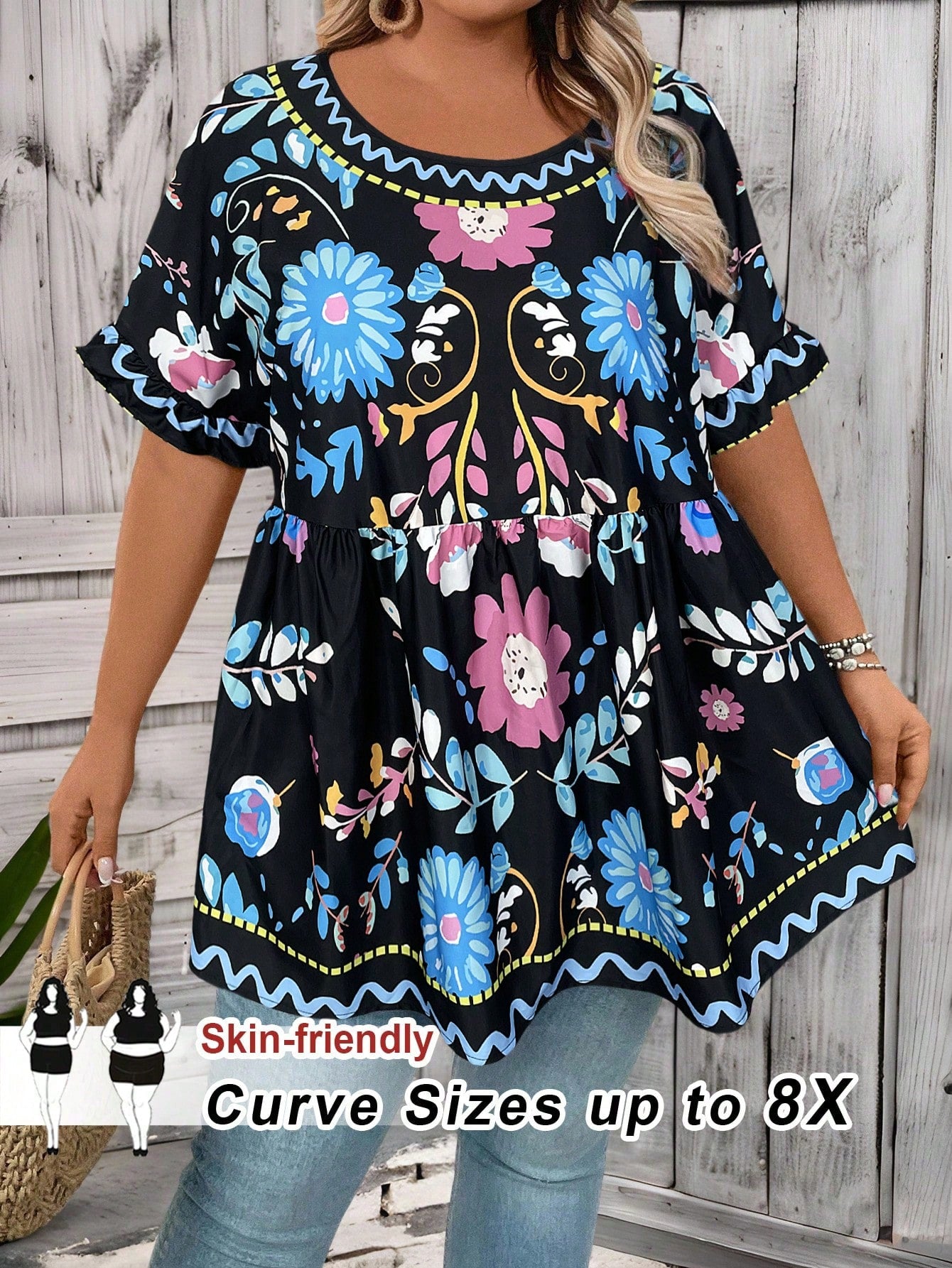 CURVE+ Plus Size Flower Print Casual Vacation Shirt Summer/Country/Beach Vacation/Beach Wear