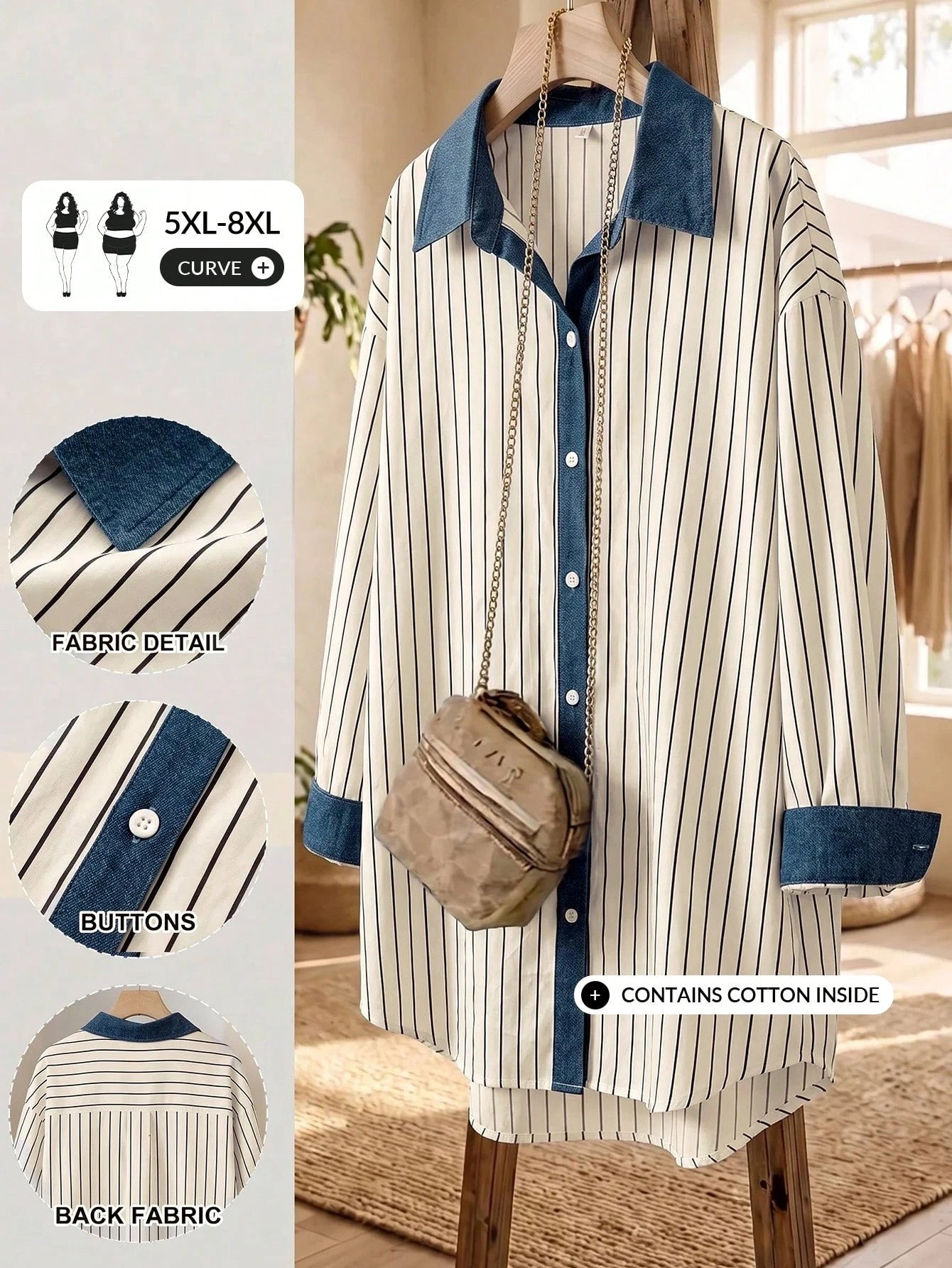 CURVE+ Plus Size Women's Autumn Casual Daily Wear, Plus Size Women's Long Sleeve Shirt, Casual Loose Comfortable Long Style, New Year Home Decor, Autumn Shirt, Women's Casual Loose Comfortable L