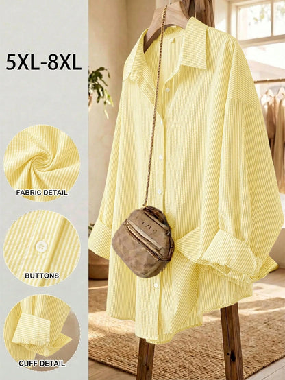 CURVE+ Plus Size Women's Autumn Casual Daily Wear, Plus Size Women's Long Sleeve Shirt, Casual Loose Comfortable Long Style, New Year Home Decor, Autumn Shirt, Women's Casual Loose Comfortable L