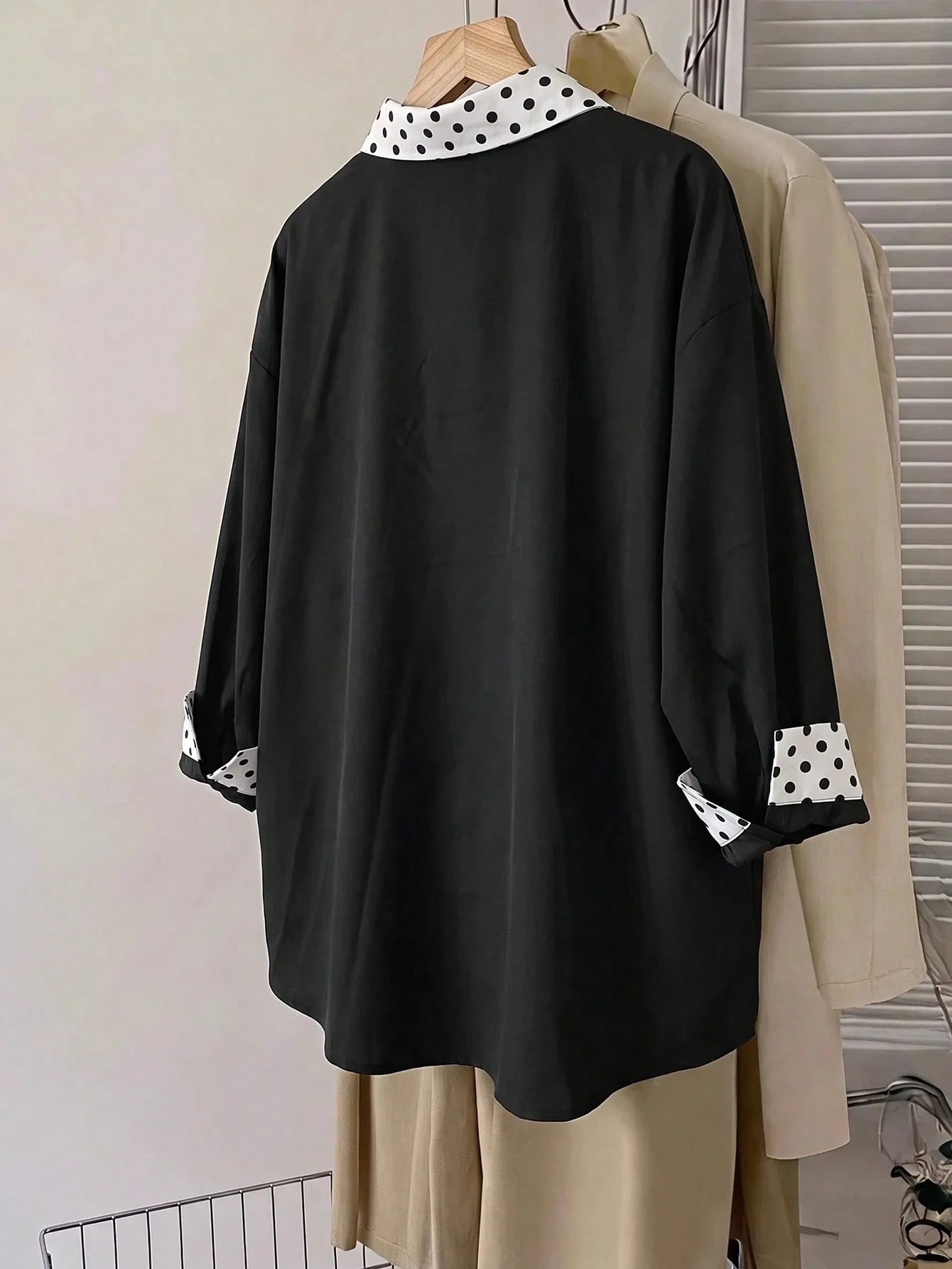 CURVE+ Plus Size Women's Autumn Casual Traditional Teachers' Day Geometric Print Long Sleeve Casual Loose Comfy Shirt,Thanks Office Formal Black