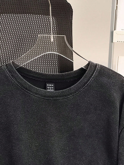 CURVE+ Women's Plus Size Black Washed Distressed Knit Snowflake Pattern Loose Fit T-Shirt Vacation Date Night Active Summer